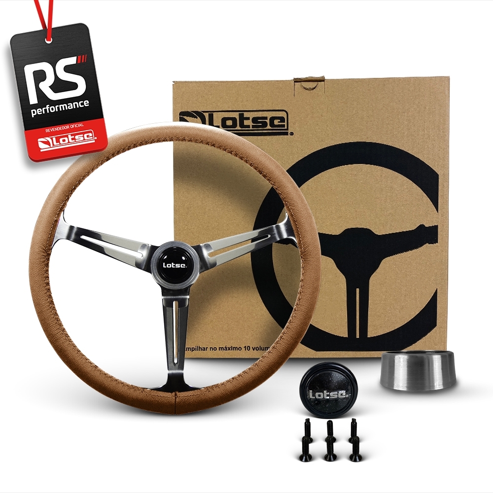 Volante Clássico Lotse Boxer Inox em Couro + Cubo de Alumínio
