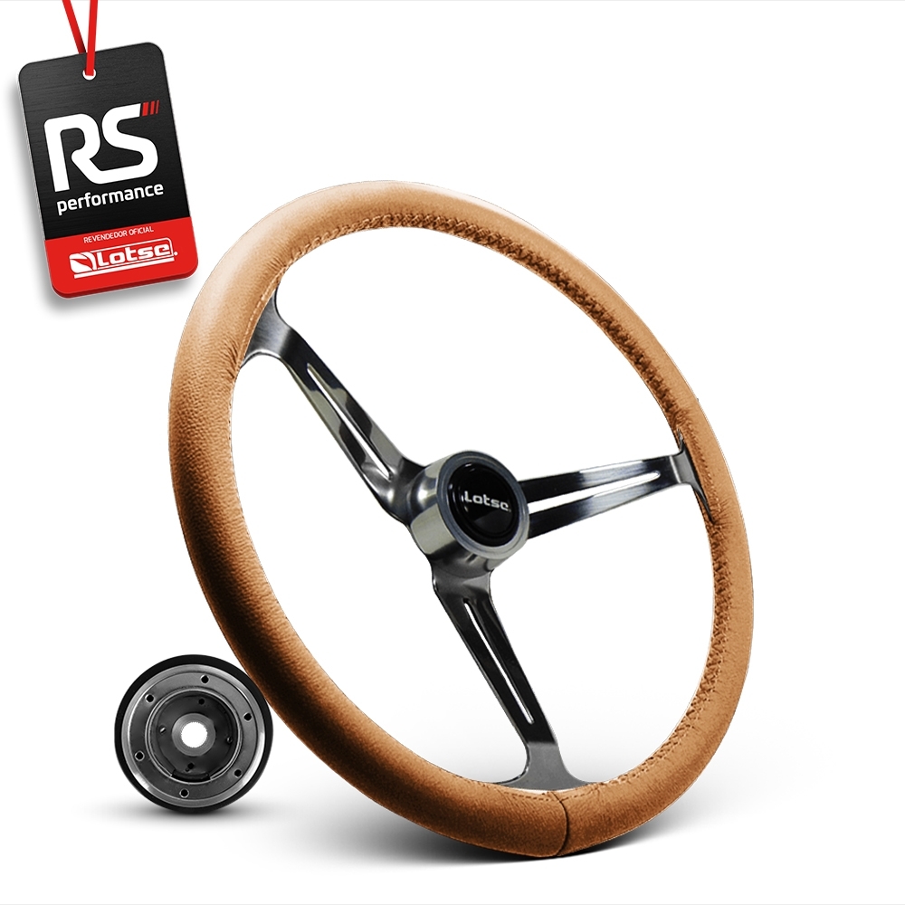 Volante Clássico Lotse Boxer Inox em Couro + Cubo de Alumínio