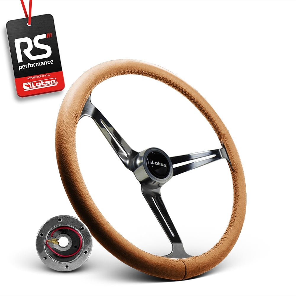 Volante Clássico Lotse Boxer Inox em Couro + Cubo de Alumínio