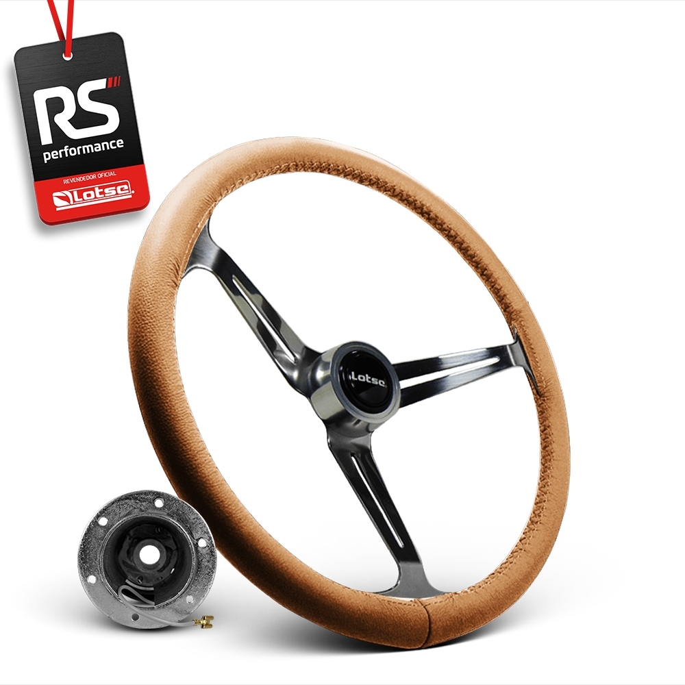 Volante Clássico Lotse Boxer Inox em Couro + Cubo de Alumínio