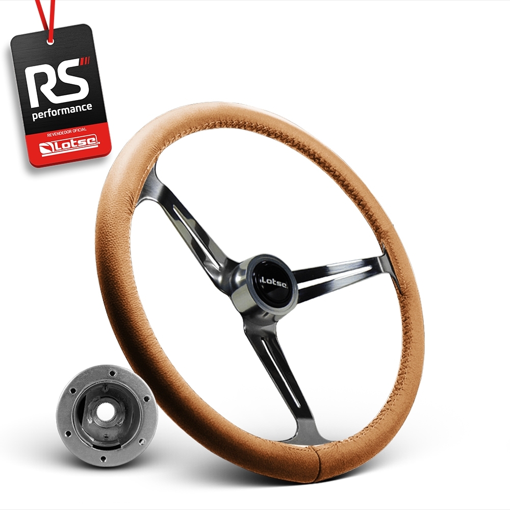 Volante Clássico Lotse Boxer Inox em Couro + Cubo de Alumínio