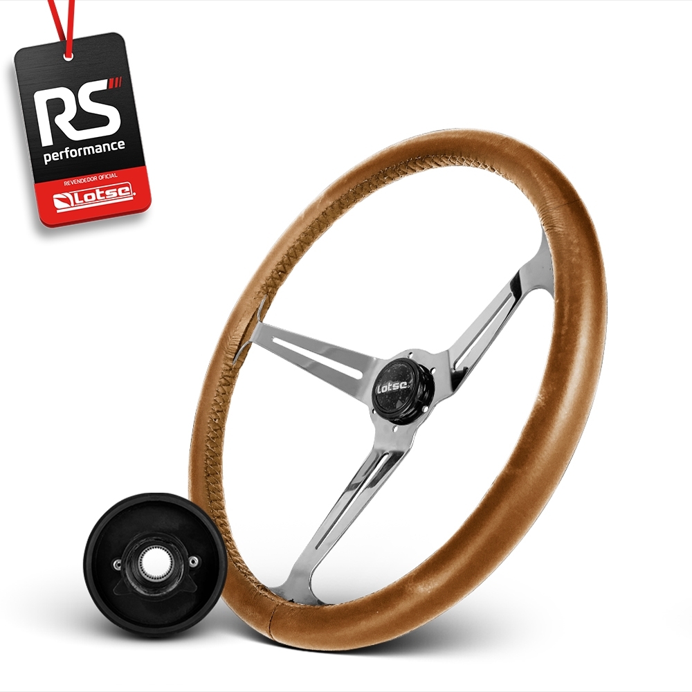 Volante Clássico Lotse Boxer Inox em Couro + Cubo de Alumínio
