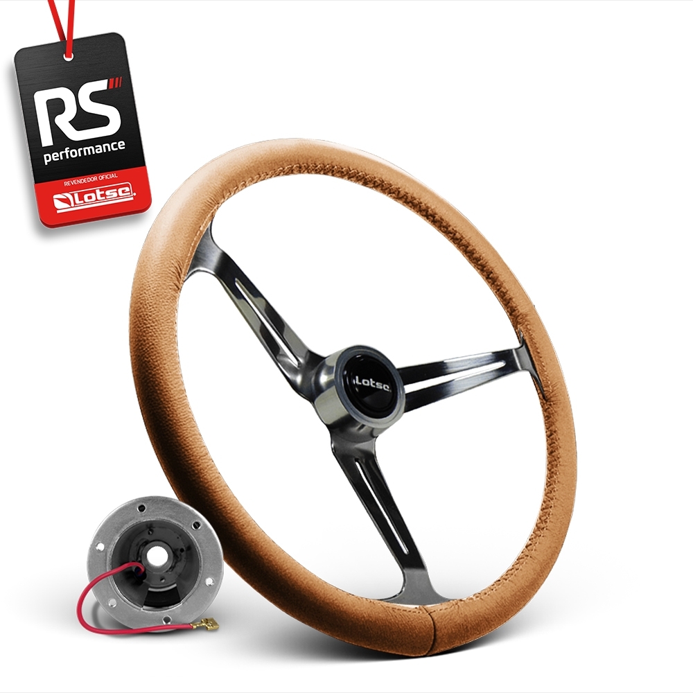 Volante Clássico Lotse Boxer Inox em Couro + Cubo de Alumínio