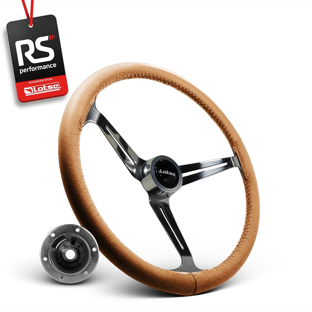Volante Clássico Lotse Boxer Inox em Couro + Cubo de Alumínio