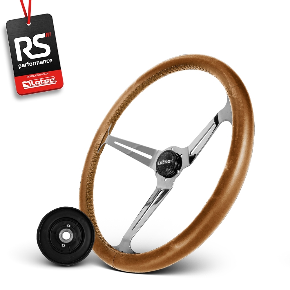 Volante Clássico Lotse Boxer Inox em Couro + Cubo de Alumínio