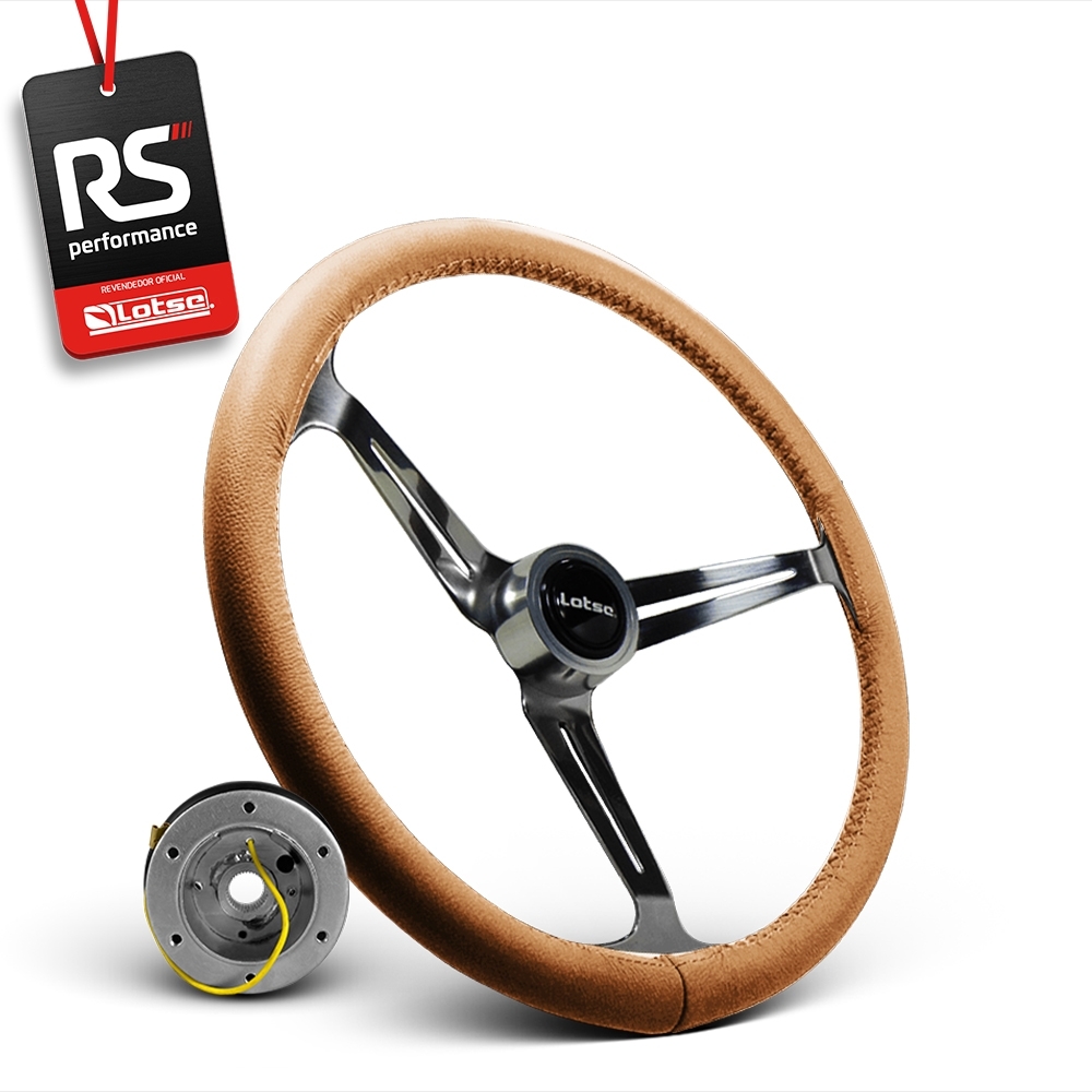Volante Clássico Lotse Boxer Inox em Couro + Cubo de Alumínio