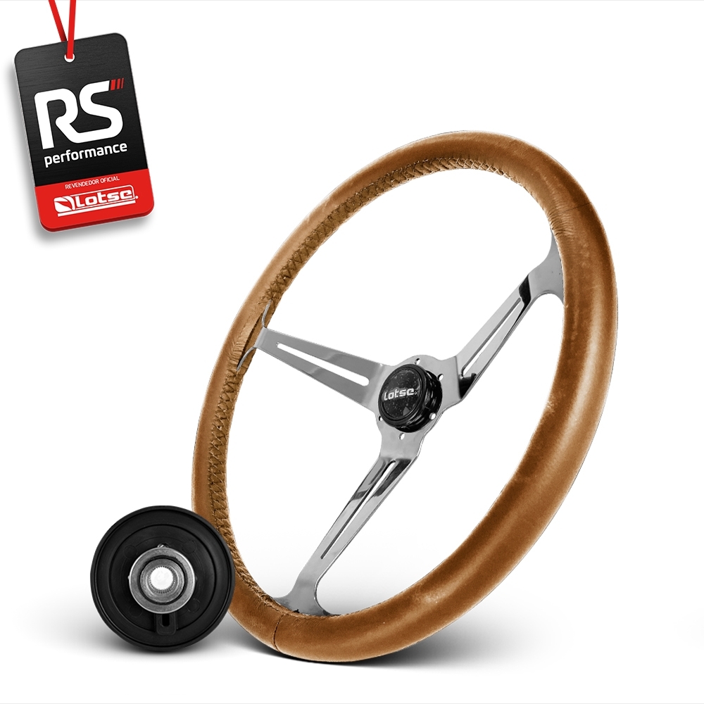 Volante Clássico Lotse Boxer Inox em Couro + Cubo de Alumínio