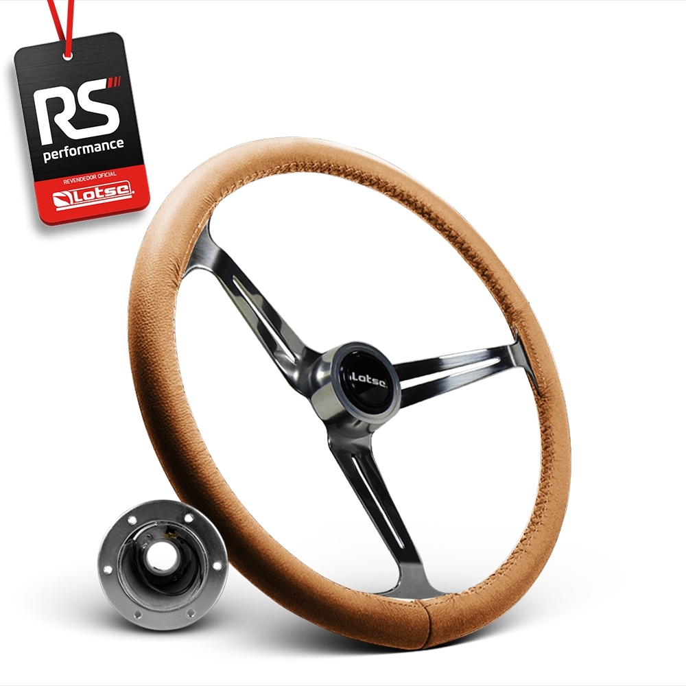 Volante Clássico Lotse Boxer Inox em Couro + Cubo de Alumínio