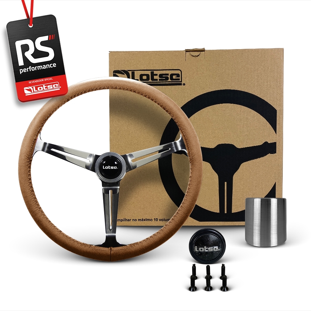Volante Clássico Lotse Boxer Inox em Couro + Cubo de Alumínio