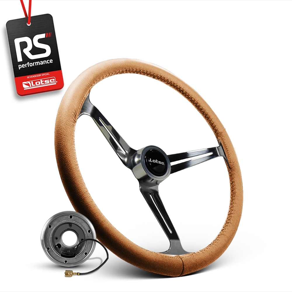 Volante Clássico Lotse Boxer Inox em Couro + Cubo de Alumínio