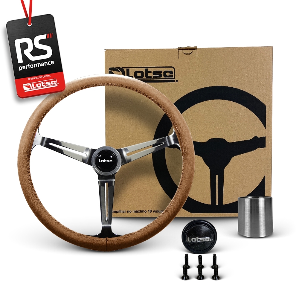 Volante Clássico Lotse Boxer Inox em Couro + Cubo de Alumínio