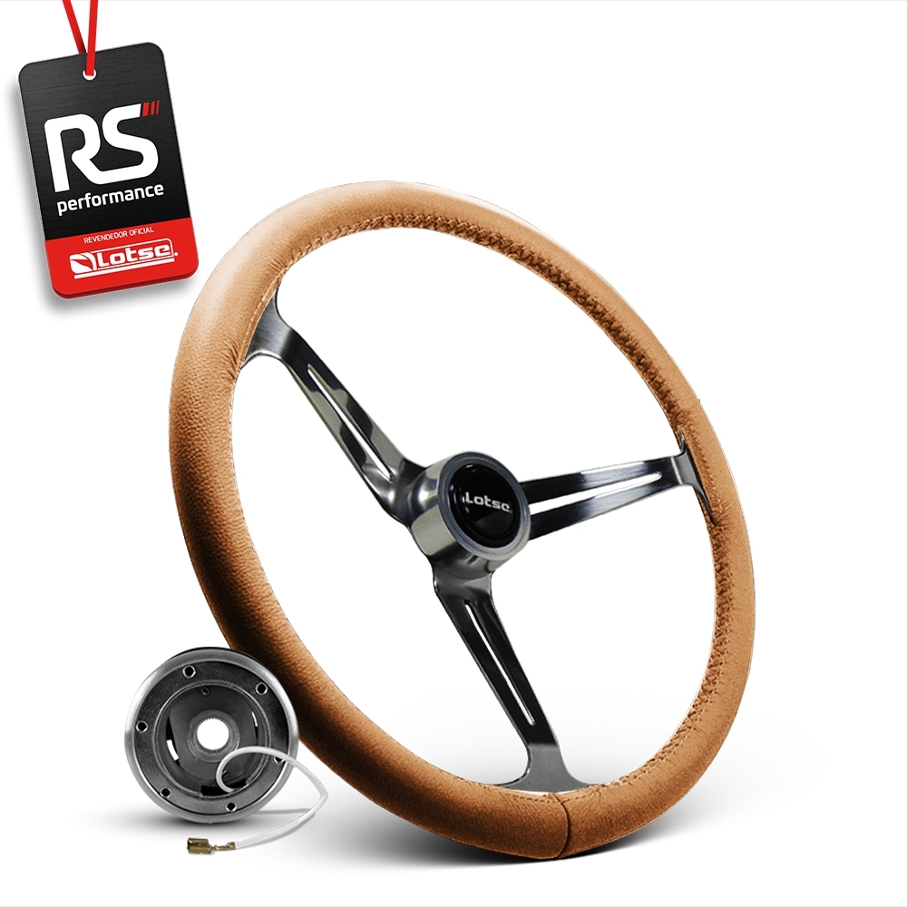 Volante Clássico Lotse Boxer Inox em Couro + Cubo de Alumínio