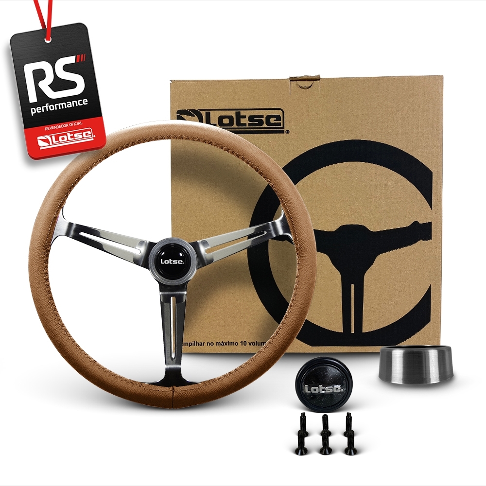 Volante Clássico Lotse Boxer Inox em Couro + Cubo de Alumínio