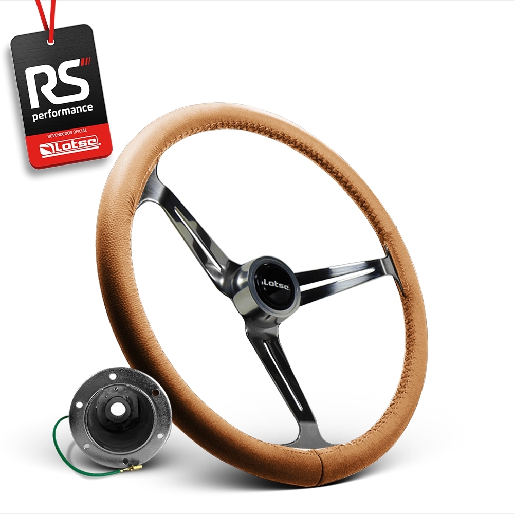 Volante Clássico Lotse Boxer Inox em Couro + Cubo de Alumínio