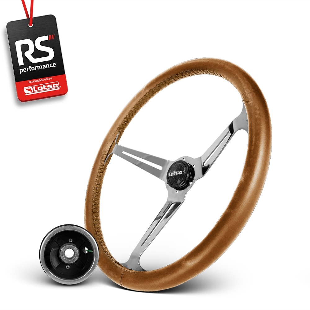 Volante Clássico Lotse Boxer Inox em Couro + Cubo de Alumínio