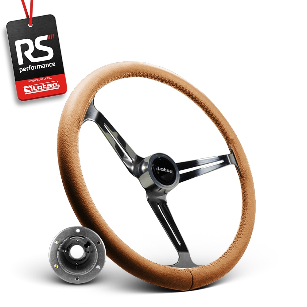Volante Clássico Lotse Boxer Inox em Couro + Cubo de Alumínio