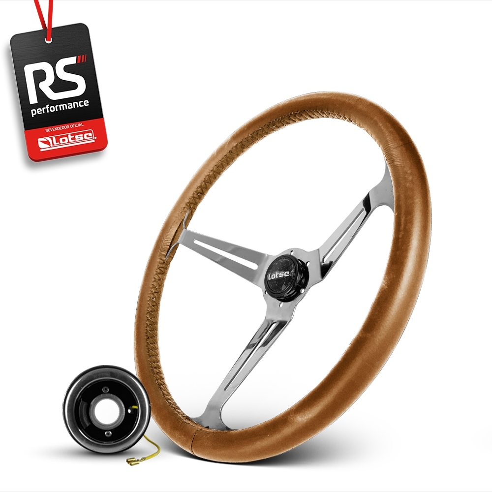 Volante Clássico Lotse Boxer Inox em Couro + Cubo de Alumínio