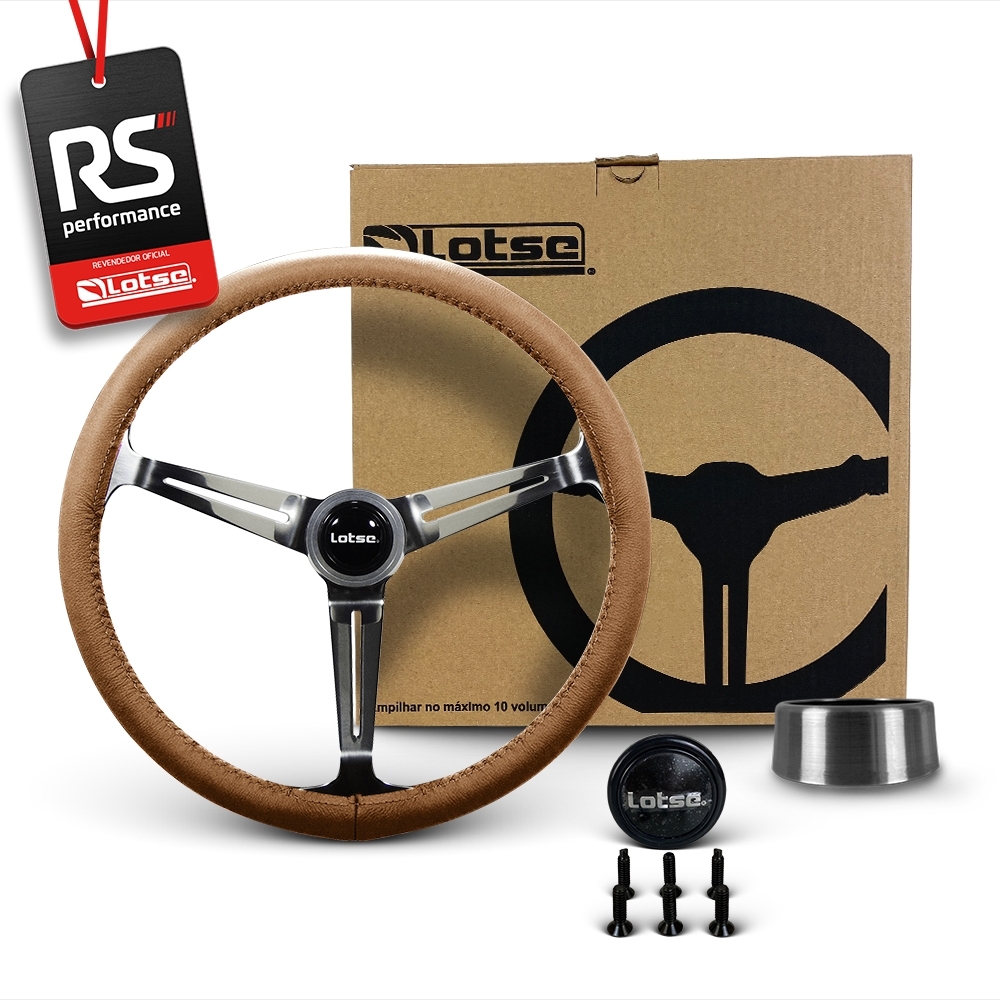 Volante Clássico Lotse Boxer Inox em Couro + Cubo de Alumínio