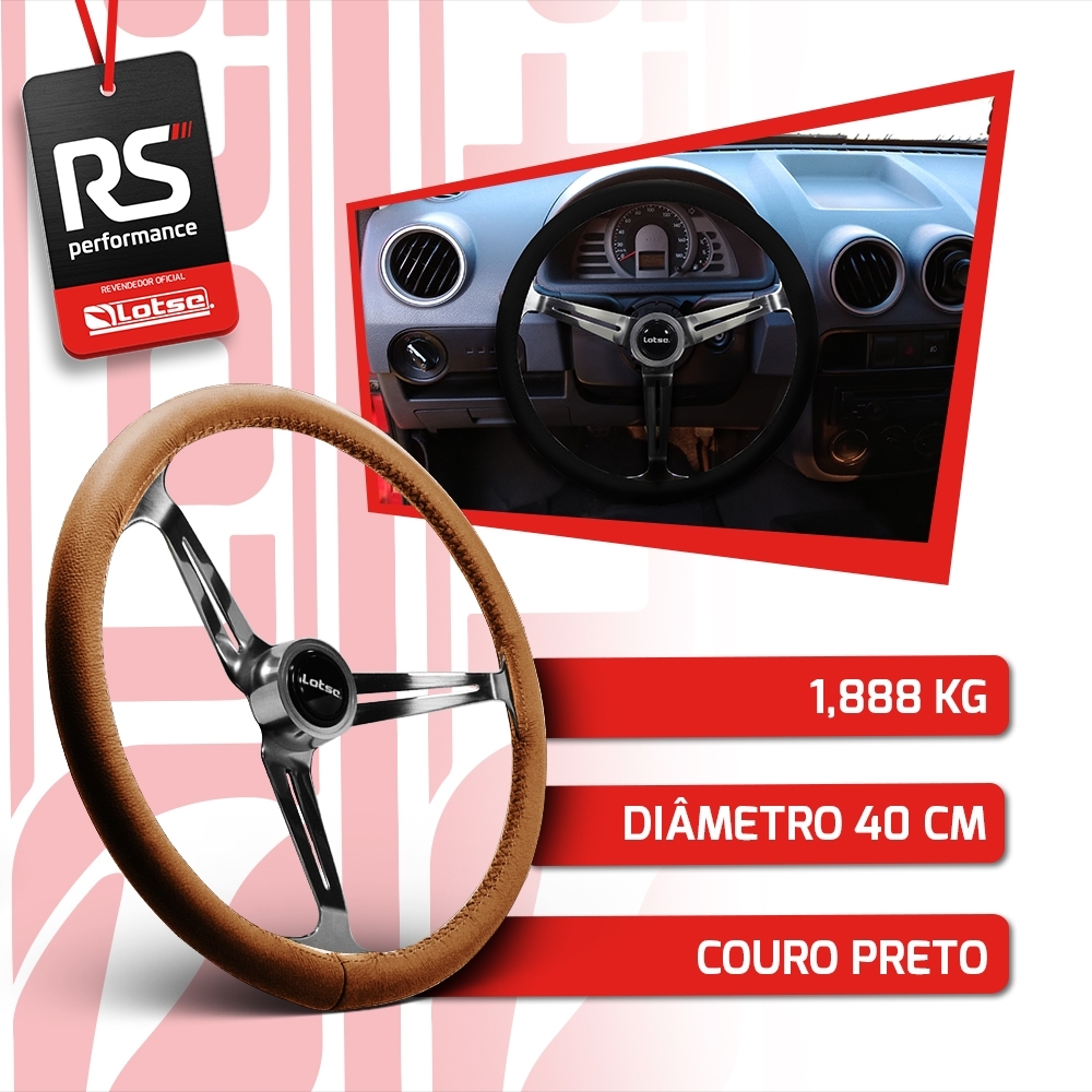 Volante Clássico Lotse Boxer Inox em Couro + Cubo de Alumínio