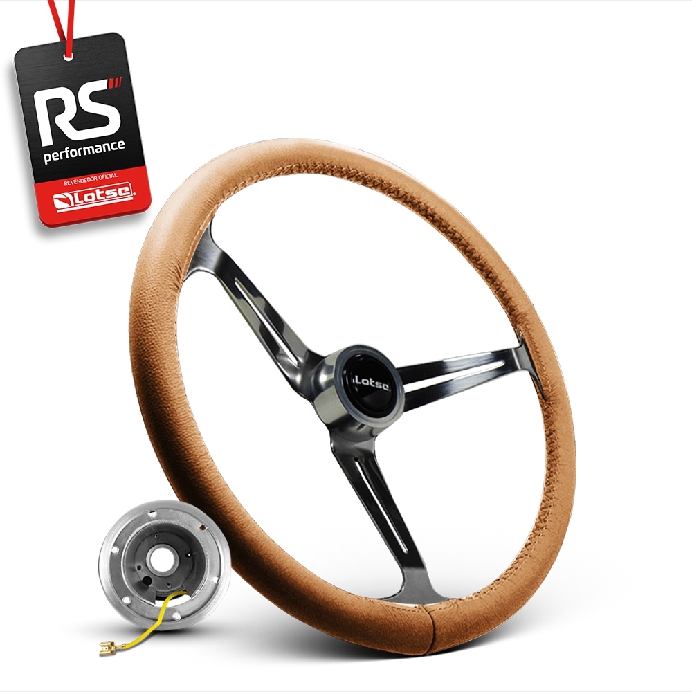 Volante Clássico Lotse Boxer Inox em Couro + Cubo de Alumínio