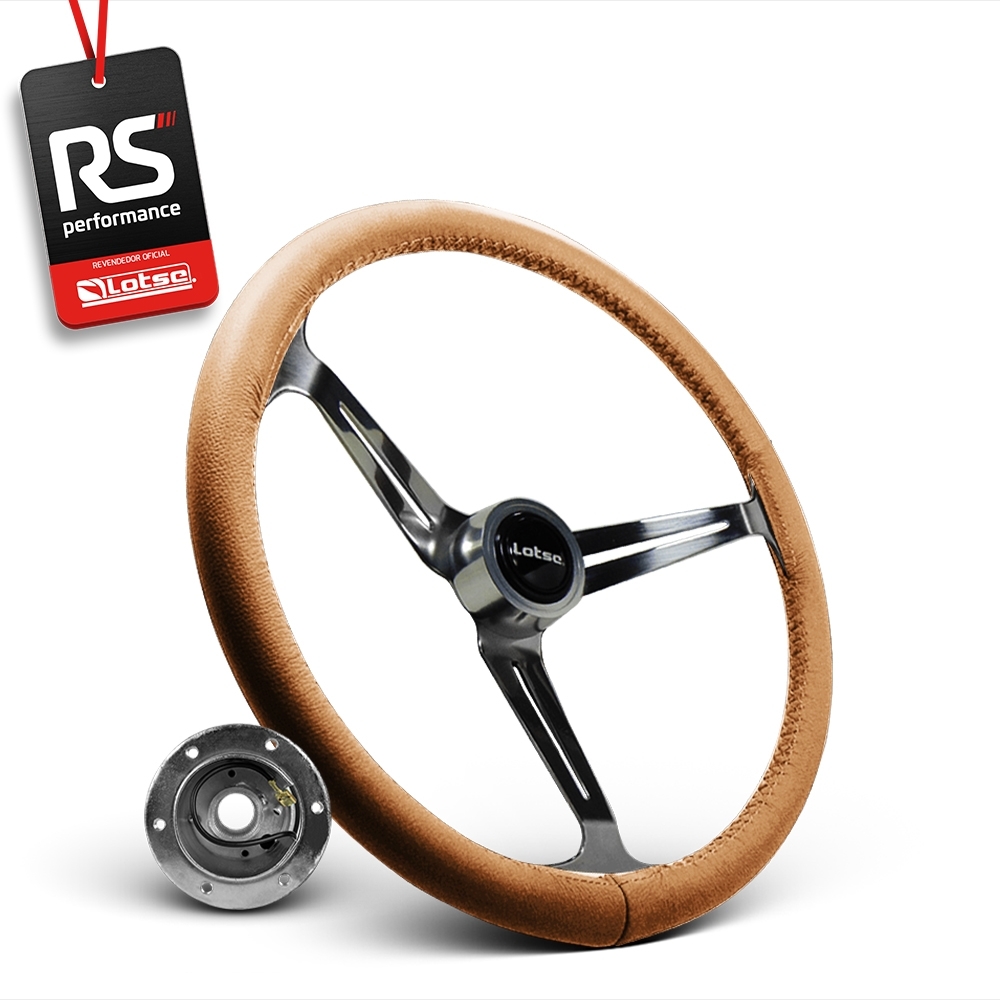 Volante Clássico Lotse Boxer Inox em Couro + Cubo de Alumínio