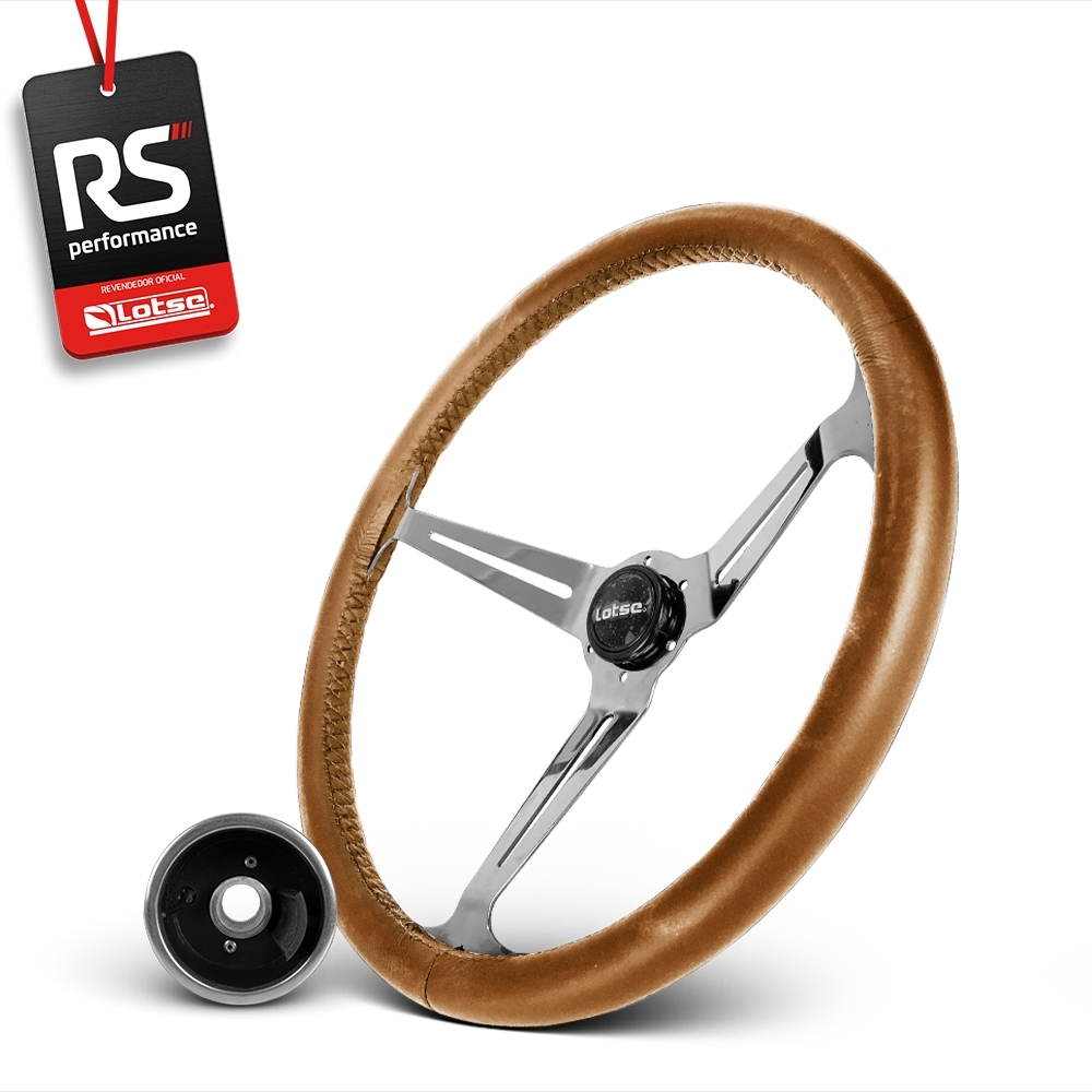 Volante Clássico Lotse Boxer Inox em Couro + Cubo de Alumínio