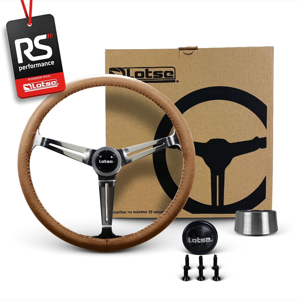 Volante Clássico Lotse Boxer Inox em Couro + Cubo de Alumínio