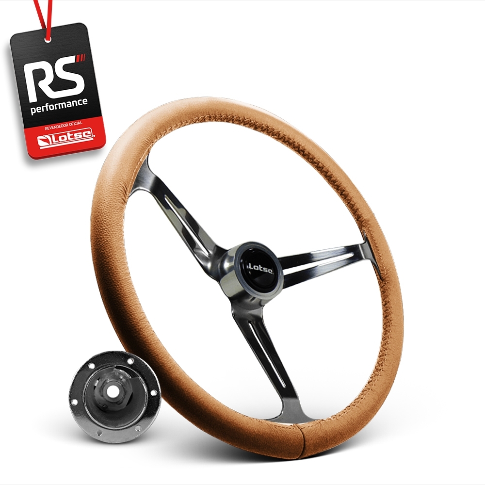Volante Clássico Lotse Boxer Inox em Couro + Cubo de Alumínio