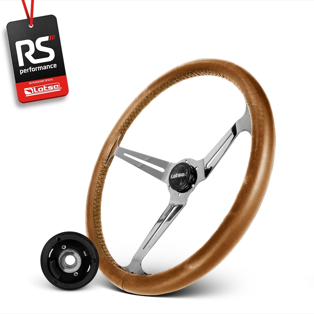 Volante Clássico Lotse Boxer Inox em Couro + Cubo de Alumínio