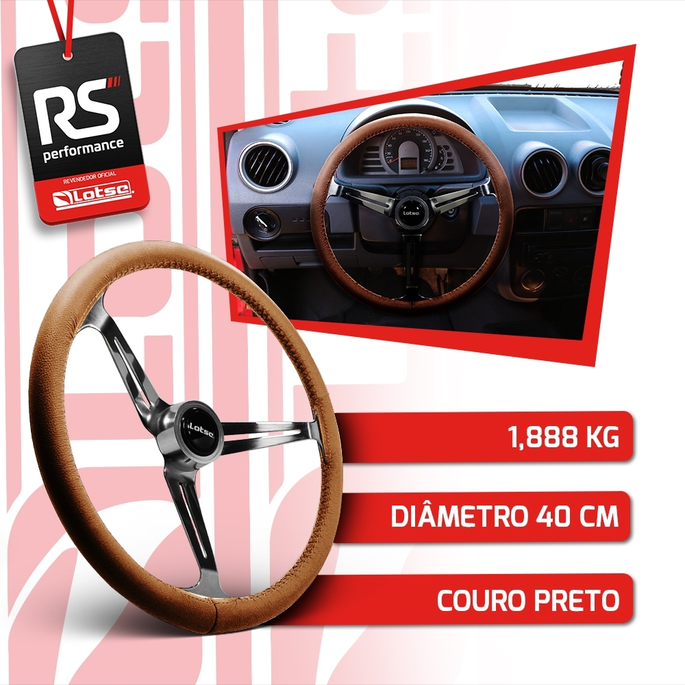 Volante Clássico Lotse Boxer Inox em Couro + Cubo de Alumínio