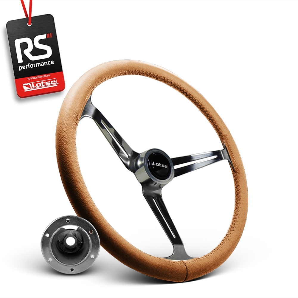 Volante Clássico Lotse Boxer Inox em Couro + Cubo de Alumínio