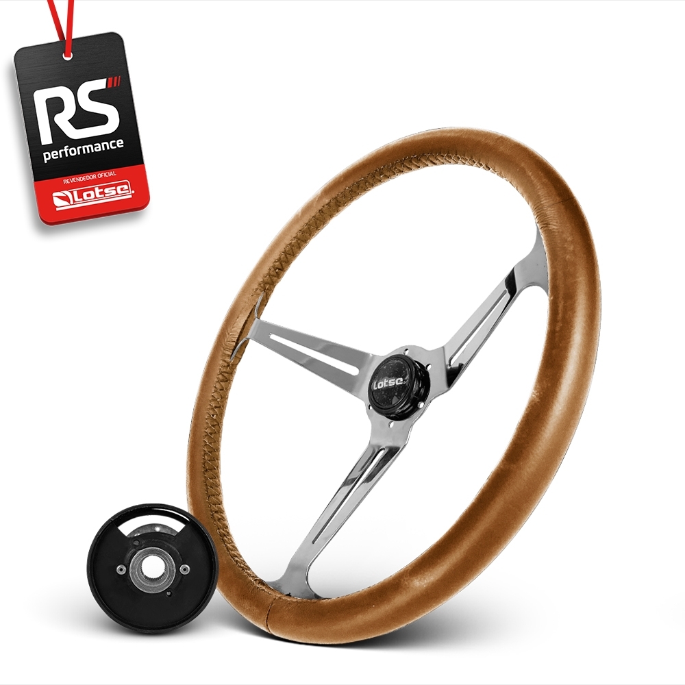 Volante Clássico Lotse Boxer Inox em Couro + Cubo de Alumínio