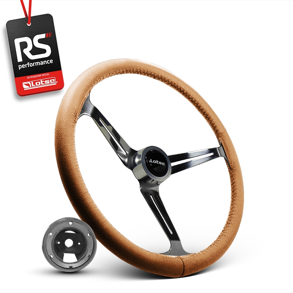 Volante Clássico Lotse Boxer Inox em Couro + Cubo de Alumínio