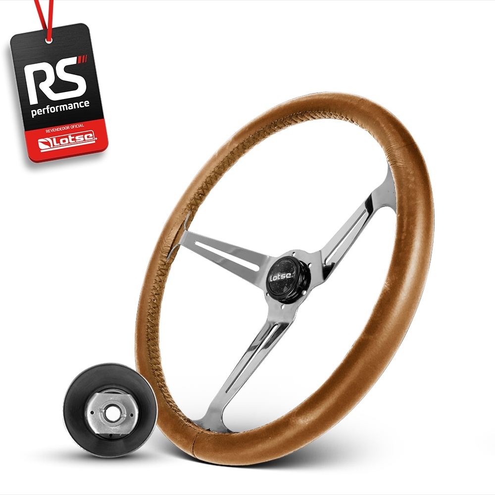 Volante Clássico Lotse Boxer Inox em Couro + Cubo de Alumínio