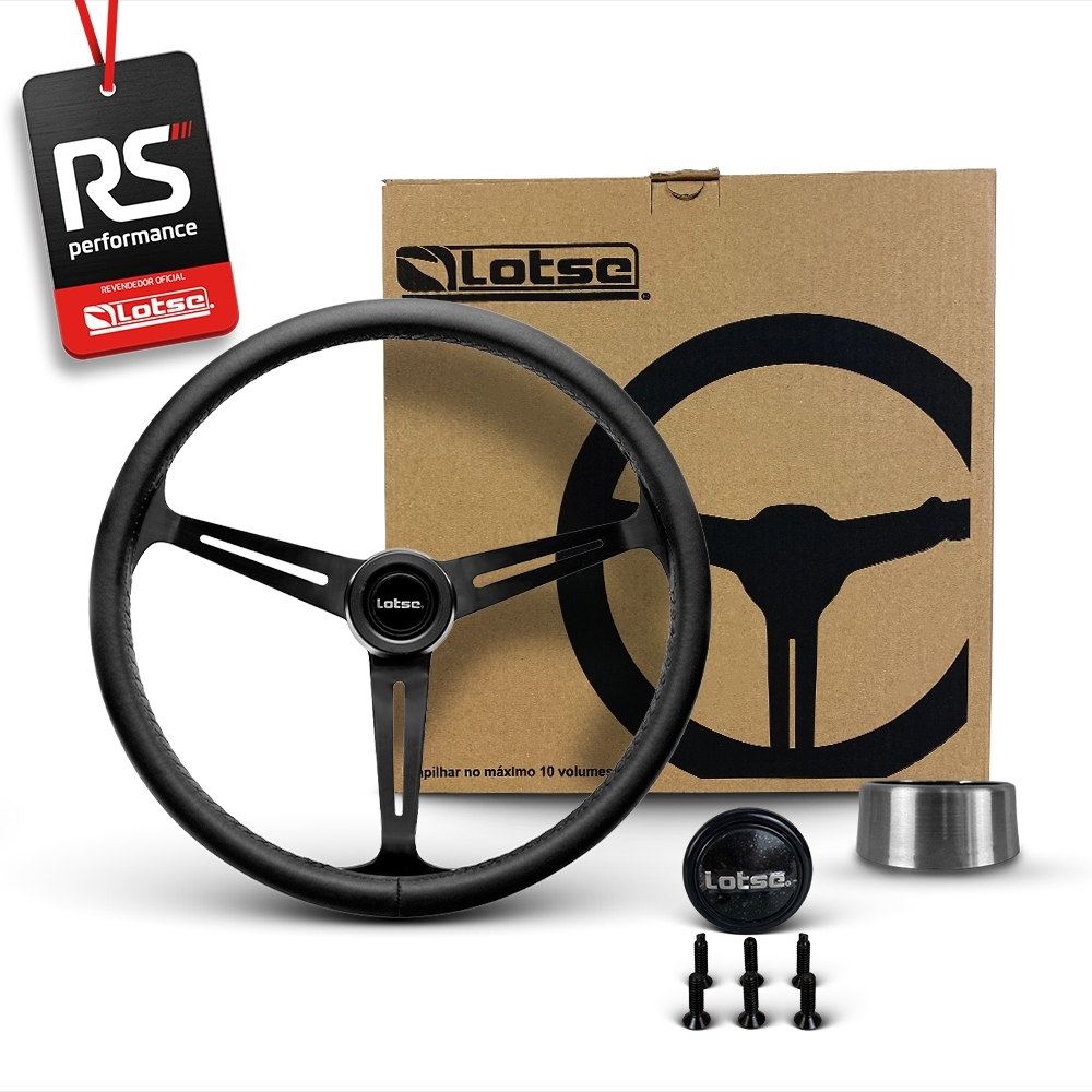 Volante Clássico Lotse Boxer Inox em Couro + Cubo de Alumínio