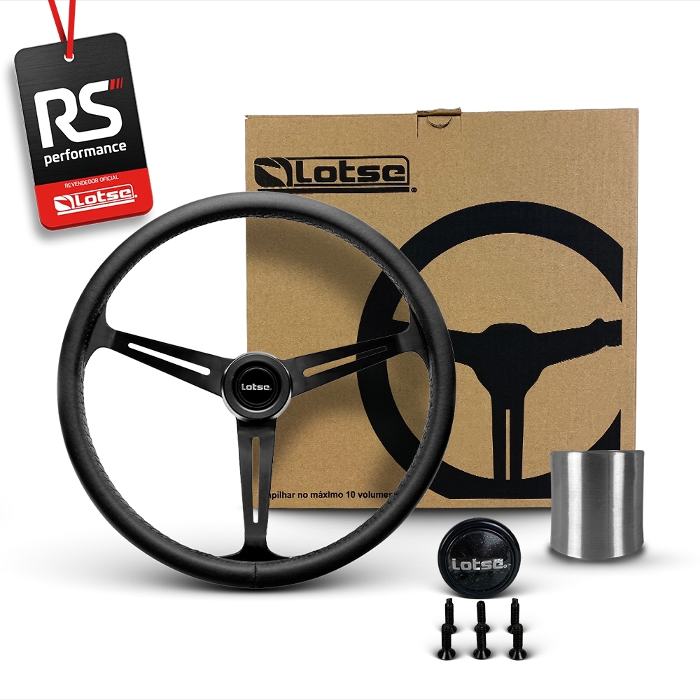 Volante Clássico Lotse Boxer Inox em Couro + Cubo de Alumínio