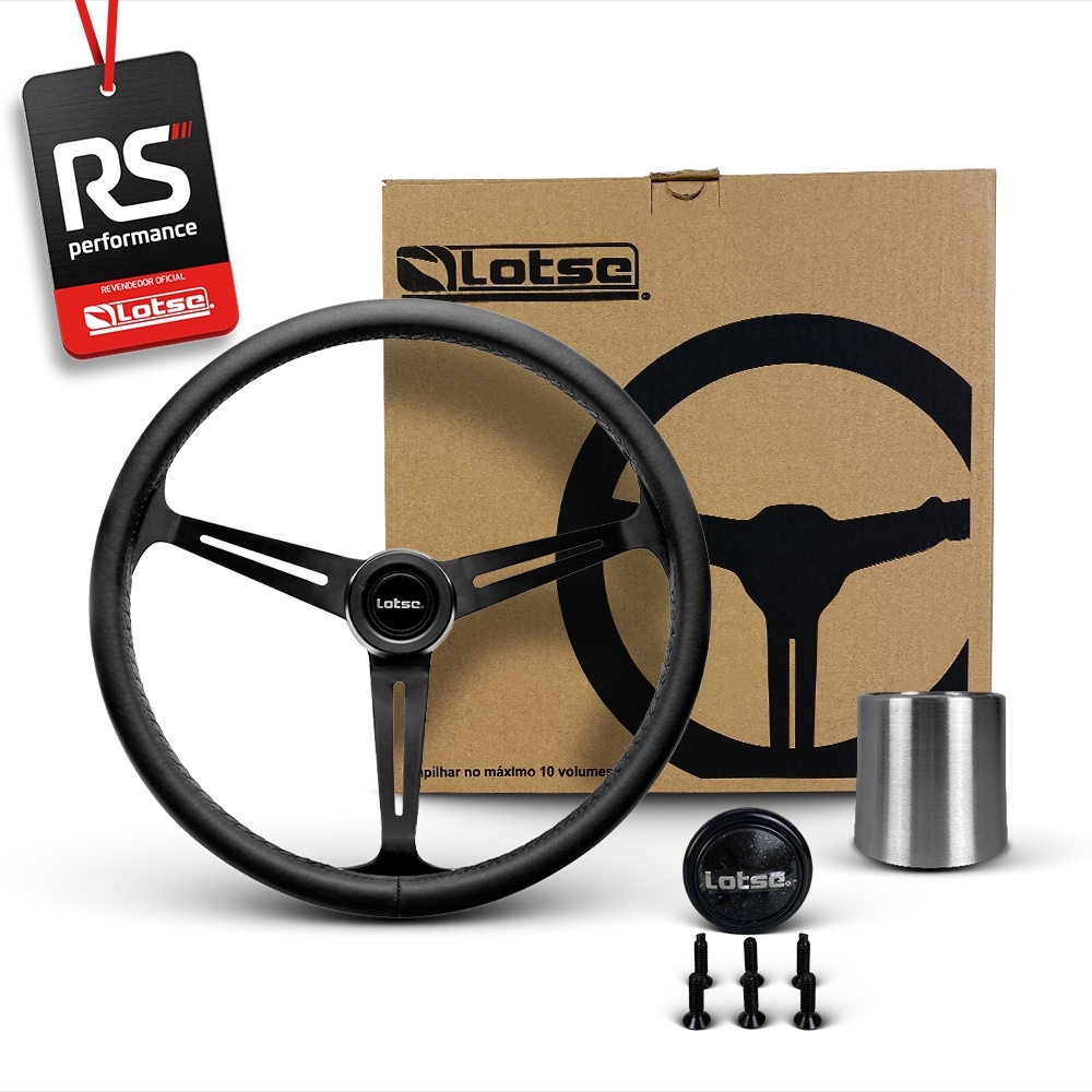 Volante Clássico Lotse Boxer Inox em Couro + Cubo de Alumínio