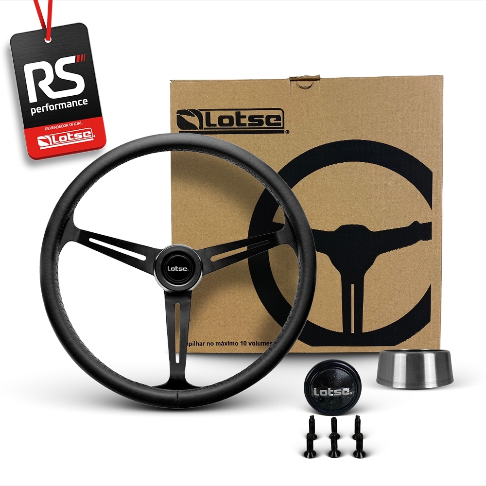 Volante Clássico Lotse Boxer Inox em Couro + Cubo de Alumínio