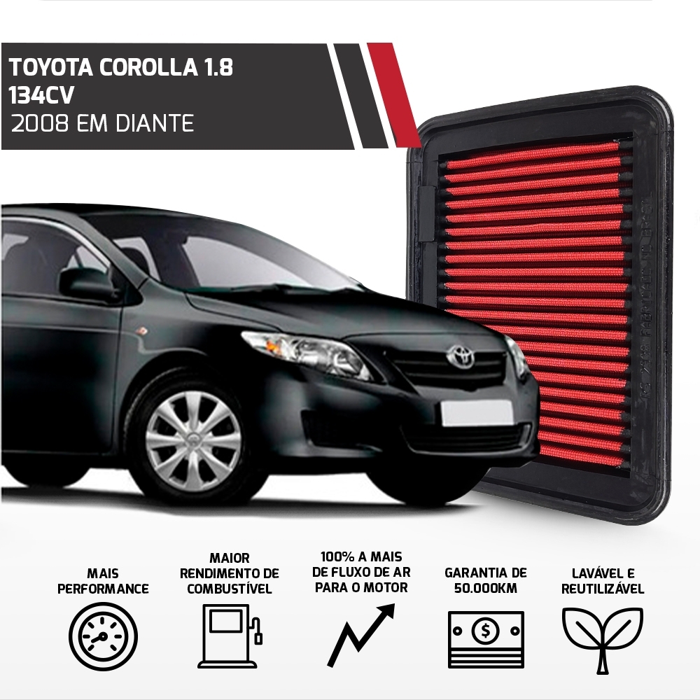 Filtro Ar Esportivo Corolla E18 1.8 16v Flex Dual Vvti 144cv