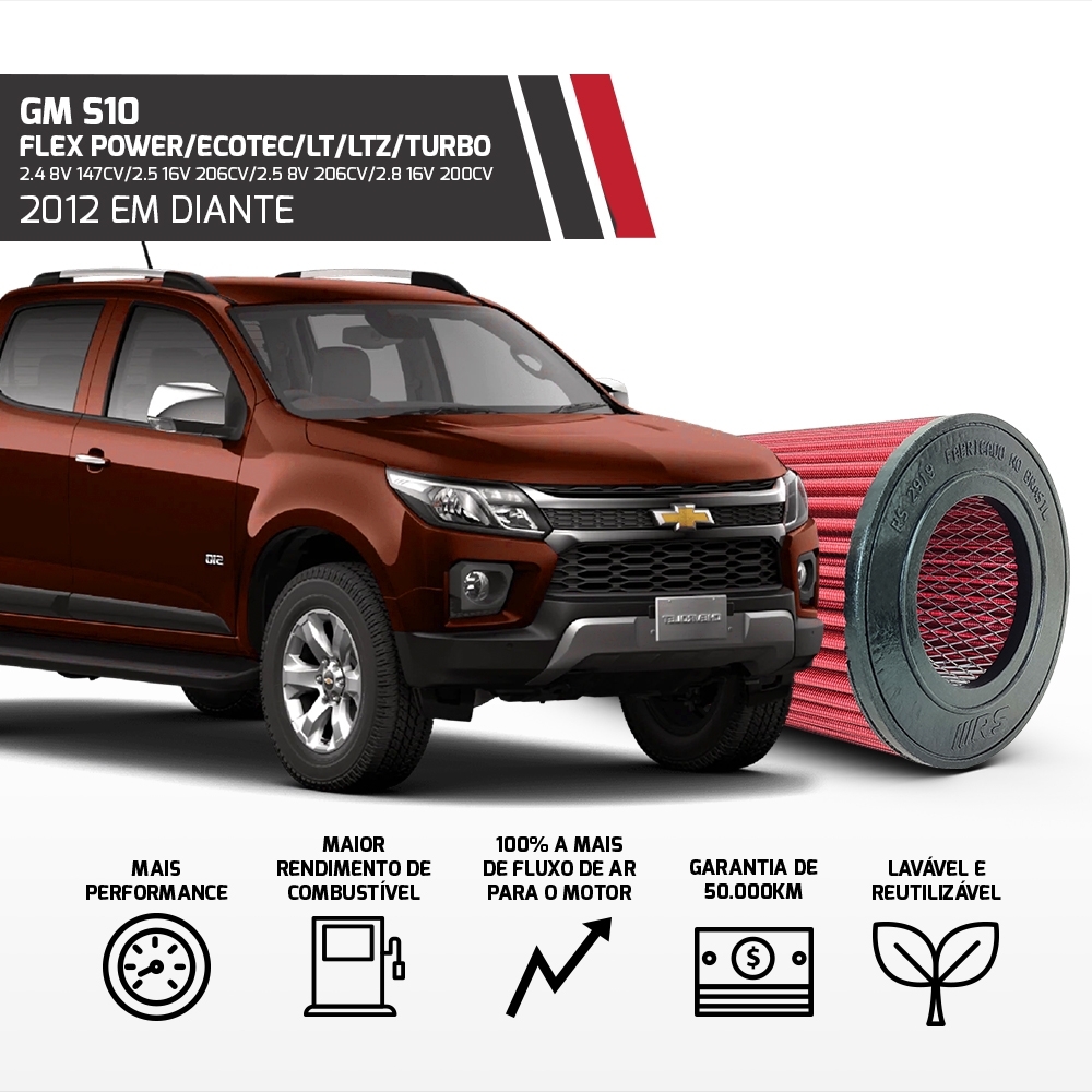 Filtro Esportivo Gm S10 Trailblazer 2.4 2.5 2.8 3.6 2012 +