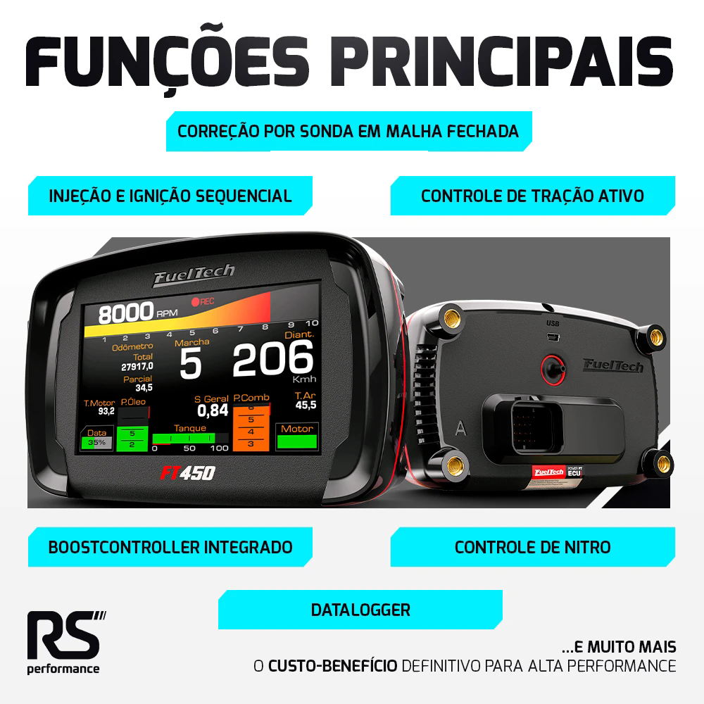 Módulo de Injeção Ft450 Com Chicote Motor Dianteiro 4.2 + WideBand Nano Pro (Sem Sonda)