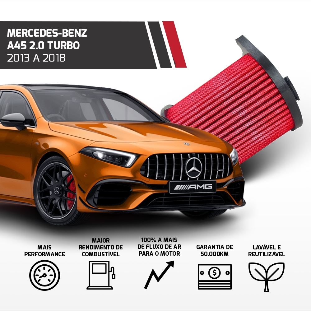 Filtro Esportivo Cônico Mercedes Cla/gla/a45 2013 Em Diante