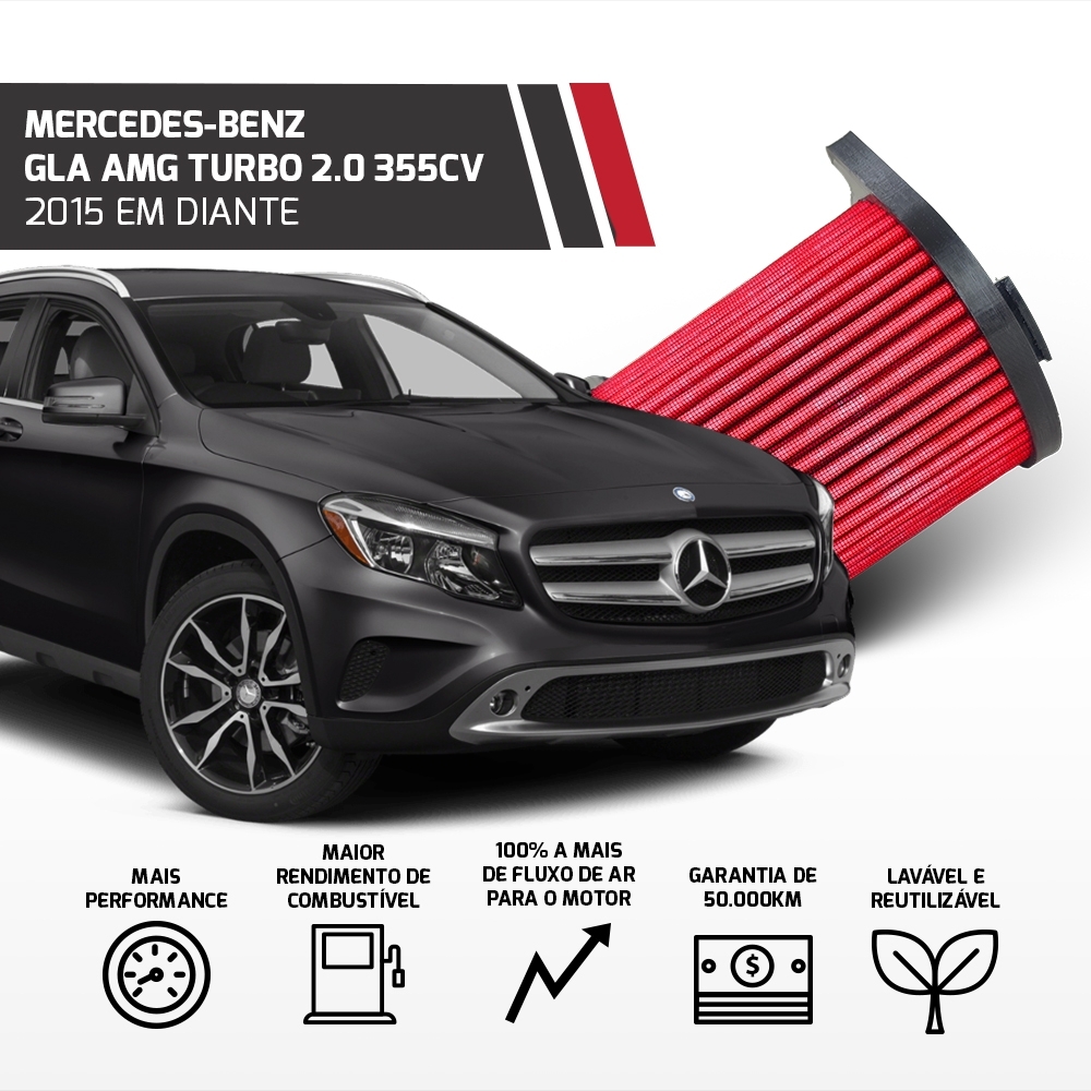 Filtro Esportivo Cônico Mercedes Cla/gla/a45 2013 Em Diante