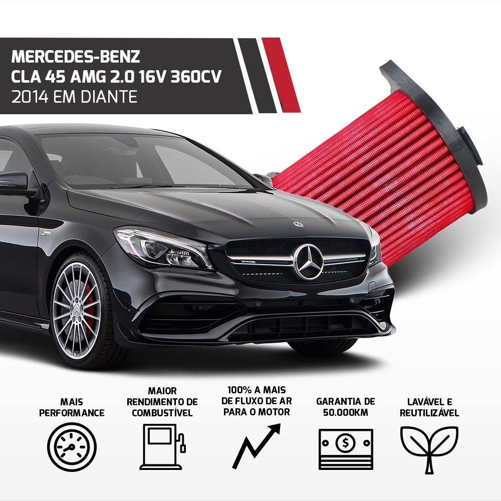 Filtro Esportivo Cônico Mercedes Cla/gla/a45 2013 Em Diante