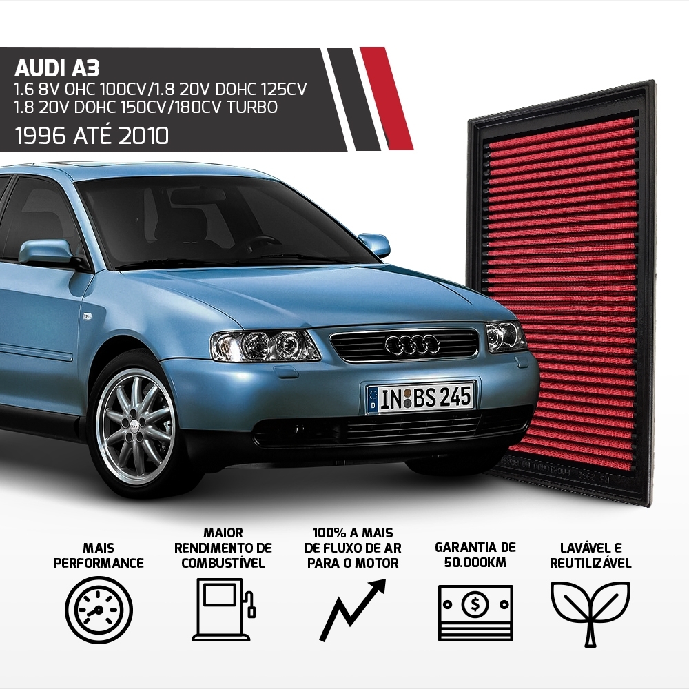 Filtro Esportivo Audi A3 Vw Bora Fusca Golf Polo 1997 A 2014