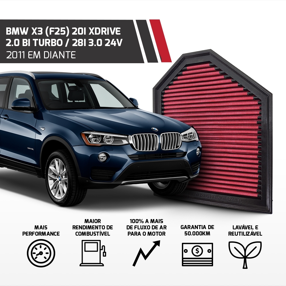 Filtro Esportivo Inbox Bmw X3 (1.6 2.0 3.0) X4 2011 Até 2018