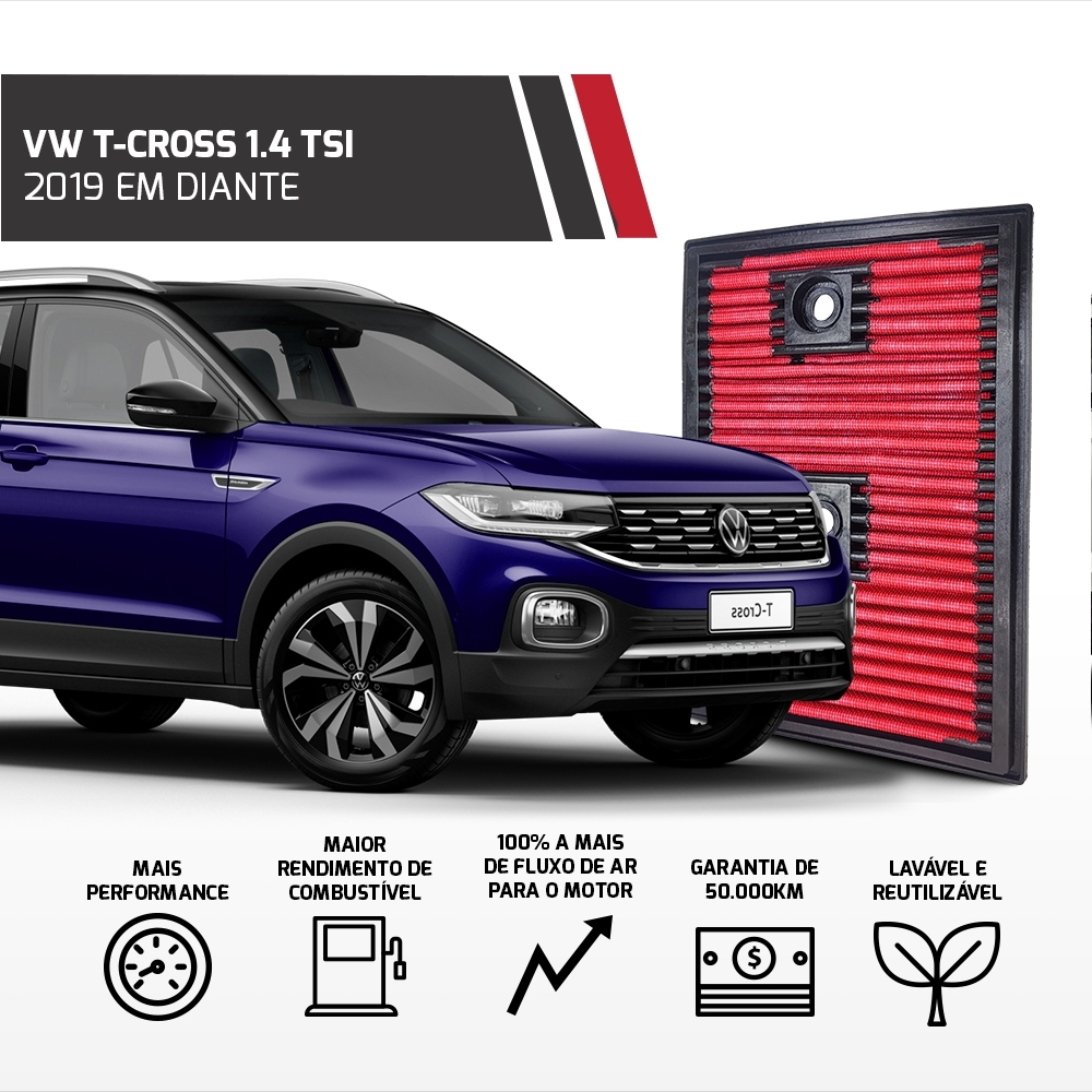 Filtro De Ar Esportivo Vw Tiguan Golf Jetta T-cross Tsi 1.4